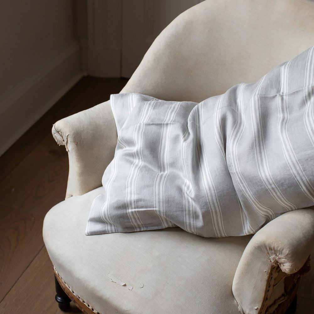 Grey Striped Belgian Linen Cushion Covers