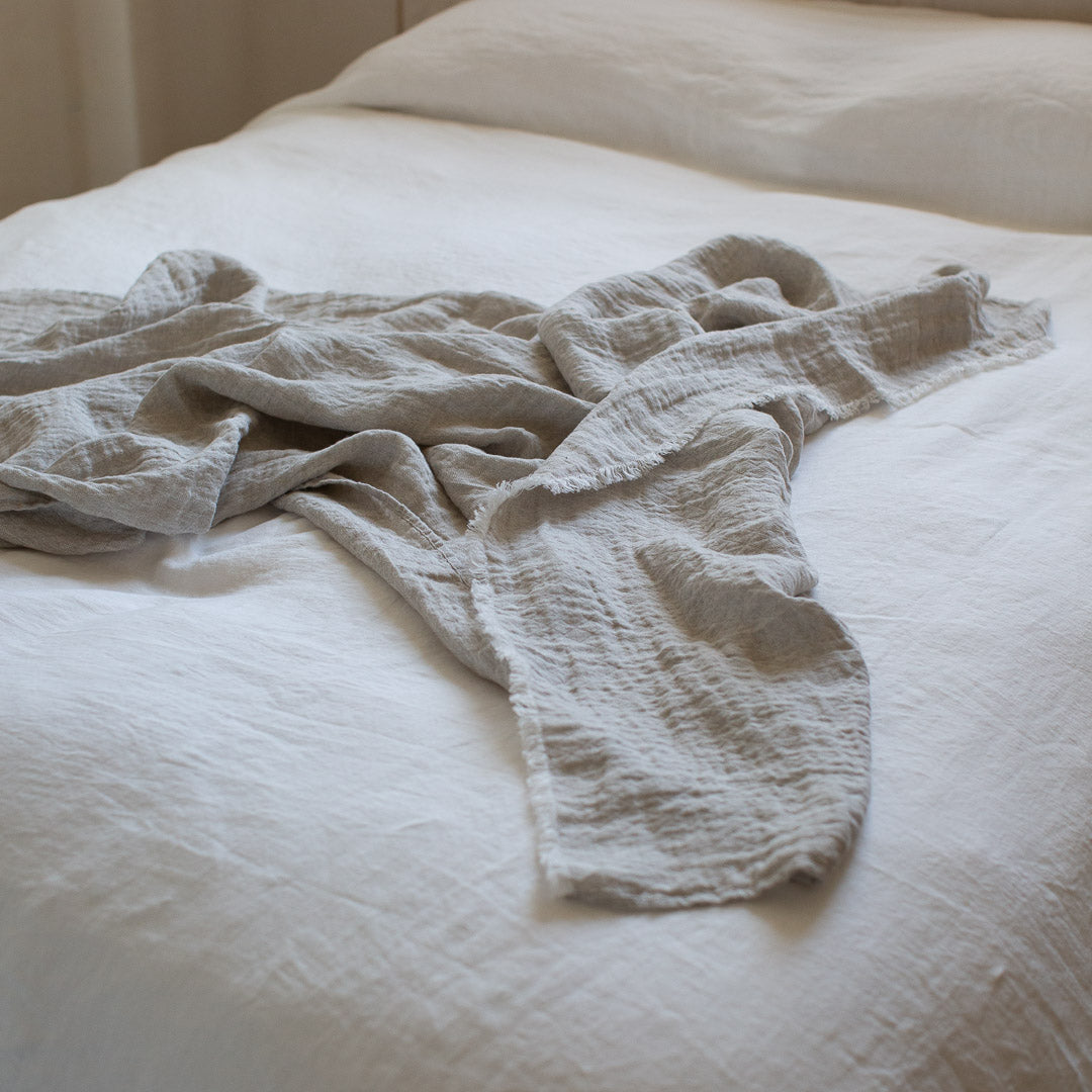 HANDMADE CRUSHED LINEN BLANKET IN NATURAL Ellei Home