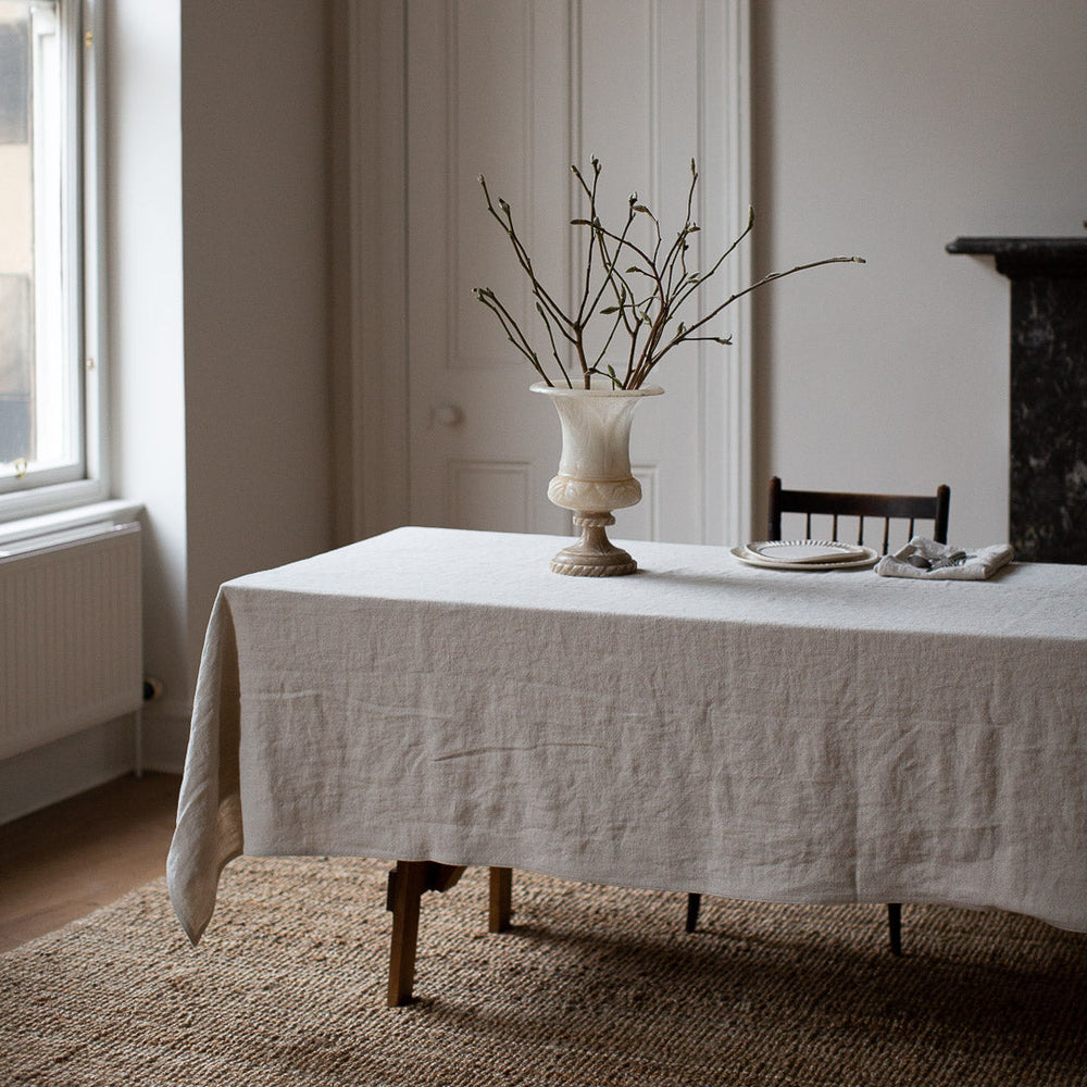 Ex-Prop HEAVY WASHED BELGIAN LINEN TABLECLOTH IN ECRU