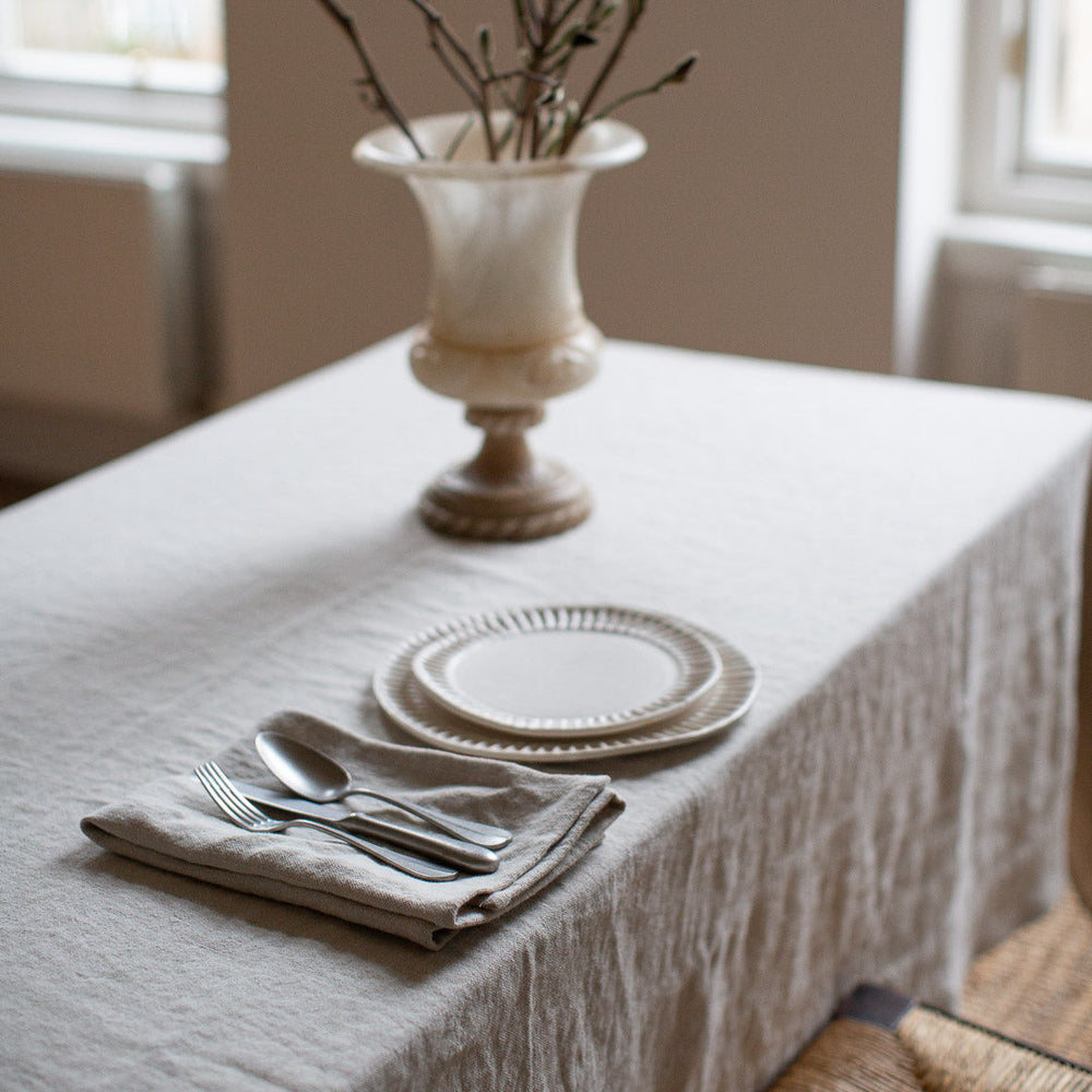 Ex-Prop HEAVY WASHED BELGIAN LINEN TABLECLOTH IN ECRU