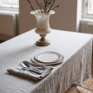 Ex-Prop HEAVY WASHED BELGIAN LINEN TABLECLOTH IN ECRU