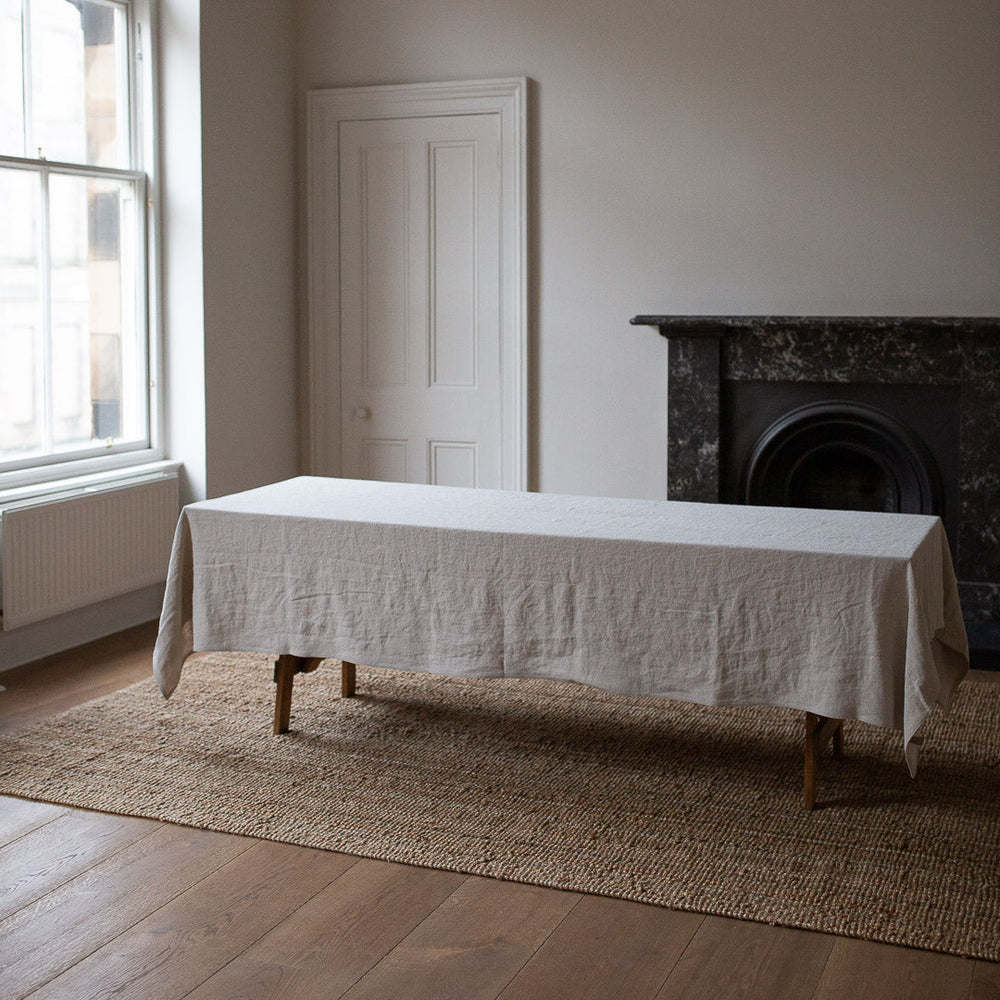 Ex-Prop HEAVY WASHED BELGIAN LINEN TABLECLOTH IN ECRU