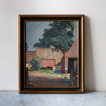 Antique Dutch Oil on Canvas Pastel Farmhouse Painting