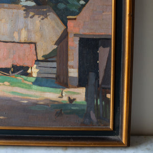 Antique Dutch Oil on Canvas Pastel Farmhouse Painting