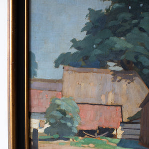 Antique Dutch Oil on Canvas Pastel Farmhouse Painting