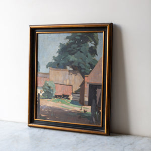 Antique Dutch Oil on Canvas Pastel Farmhouse Painting