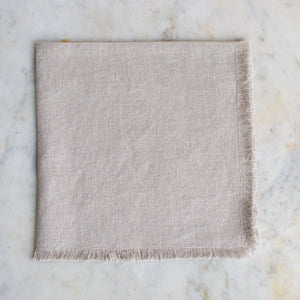 HANDMADE HEAVY FRINGED LINEN NAPKIN SET IN NATURAL