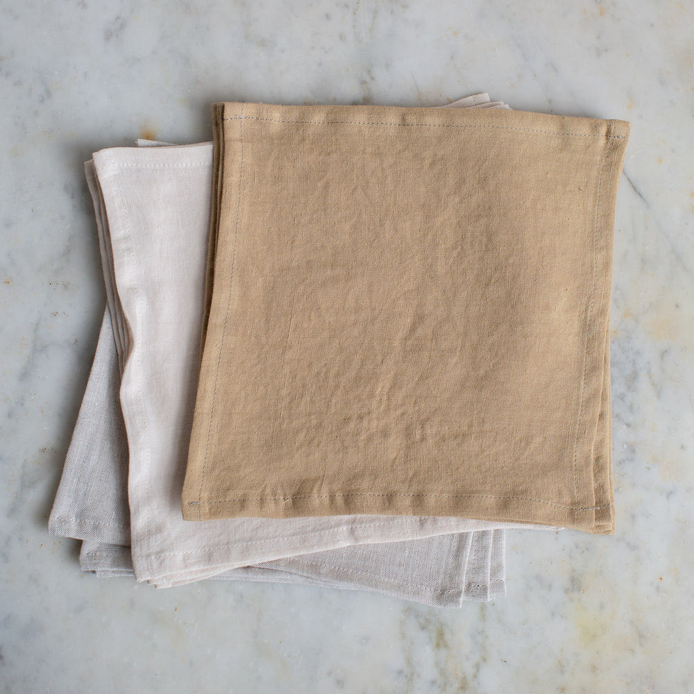 HANDMADE COCKTAIL LINEN NAPKIN SET IN WARM WHITE
