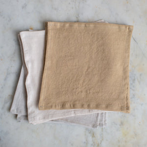 HANDMADE COCKTAIL LINEN NAPKIN SET IN WARM WHITE