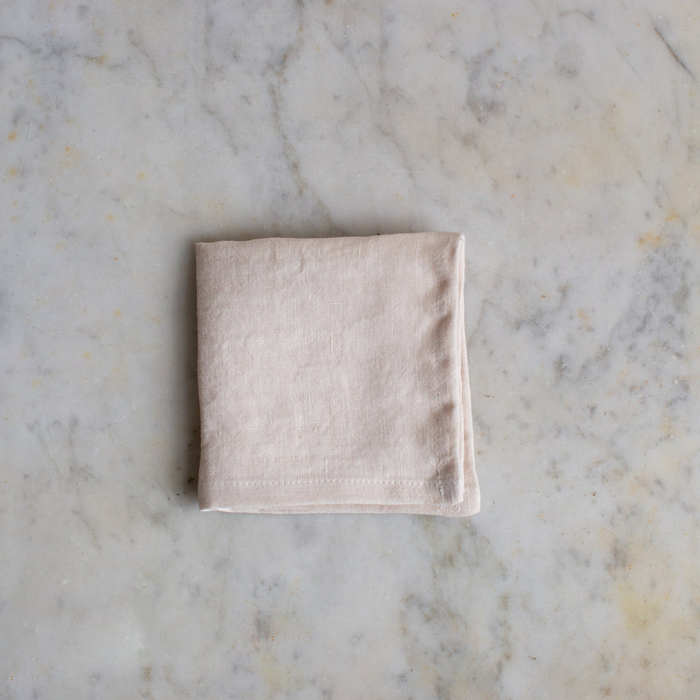 HANDMADE COCKTAIL LINEN NAPKIN SET IN WARM WHITE