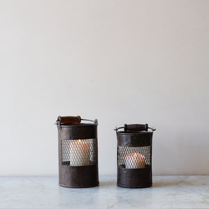 Metal Industrial Candle Holder with Wooden Handle
