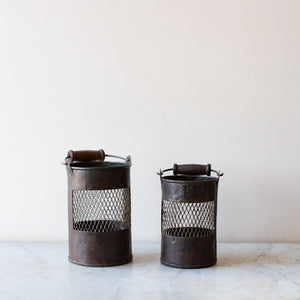 Metal Industrial Candle Holder with Wooden Handle