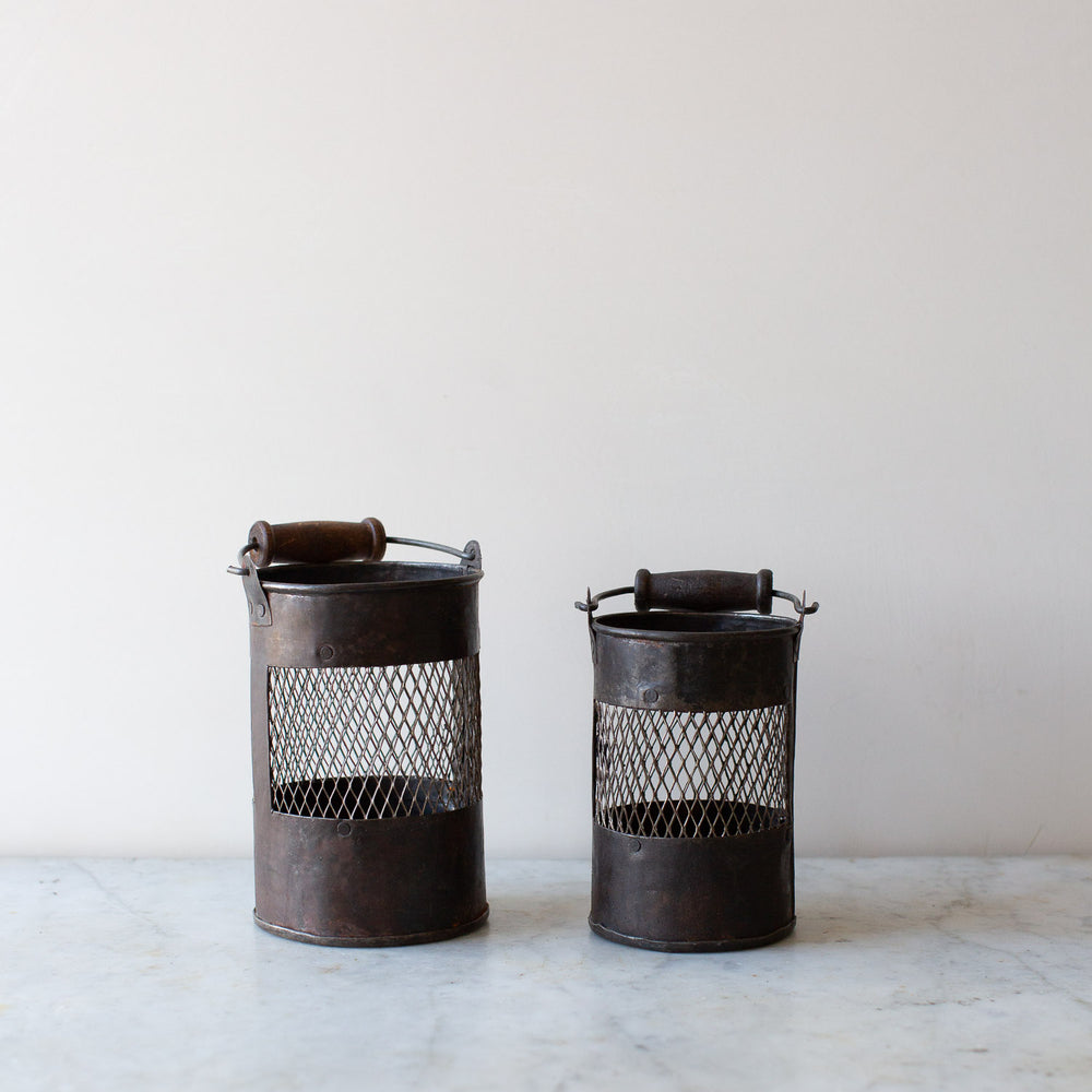 Metal Industrial Candle Holder with Wooden Handle