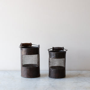 Metal Industrial Candle Holder with Wooden Handle