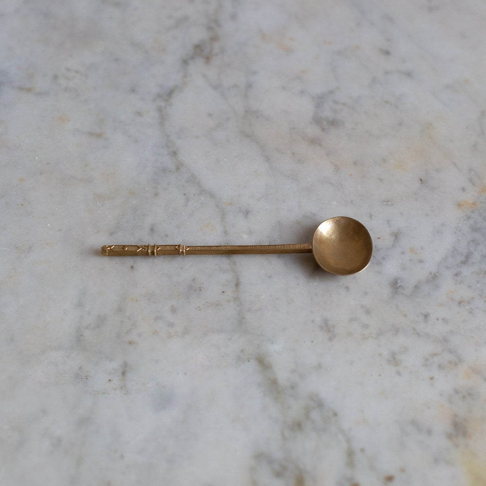 Handcrafted Brass Lines and Leaves Spoon