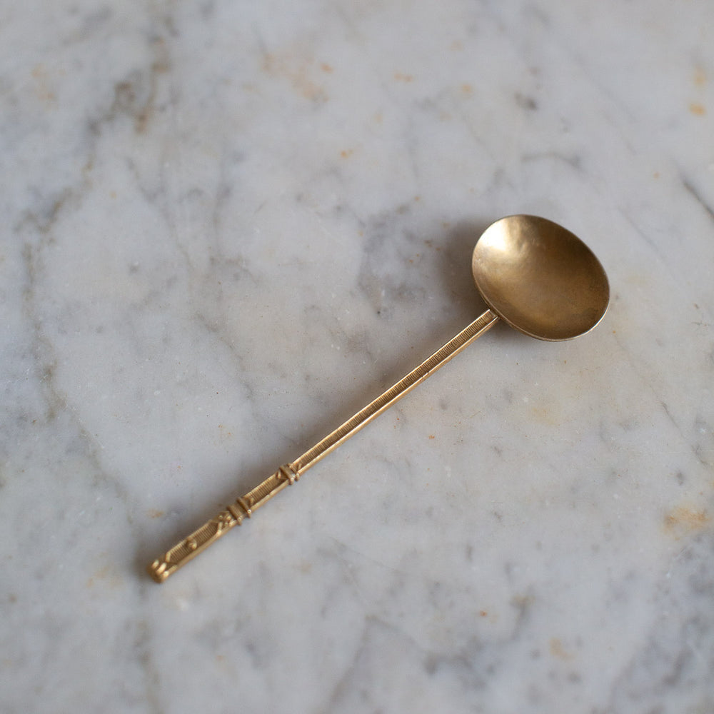 Handcrafted Brass Lines and Leaves Spoon