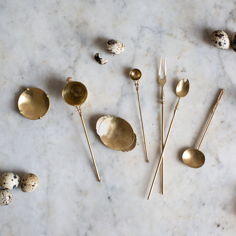 Handcrafted Brass Lines and Leaves Spoon