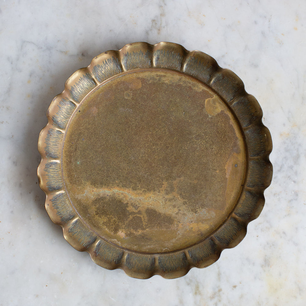 Small Vintage Scalloped Edge Brass Tray