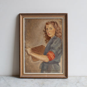 Vintage Oil on Canvas Painting of an Artist at Work