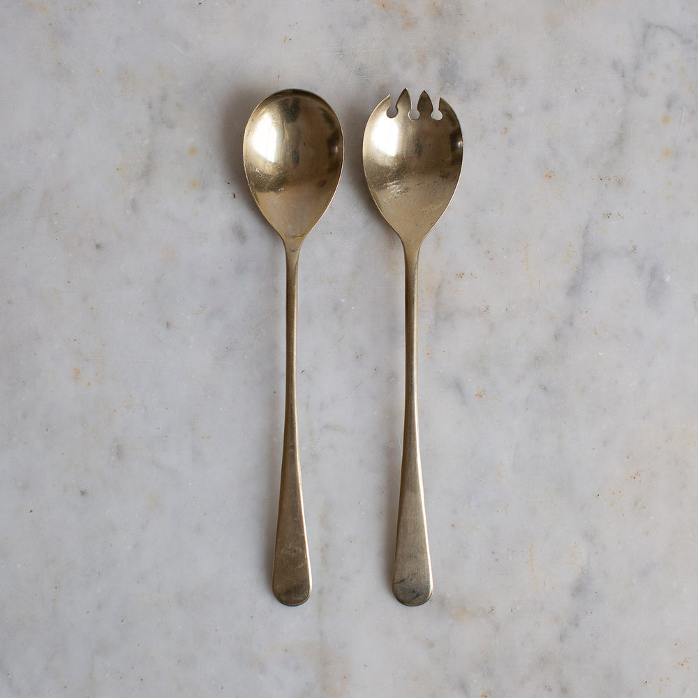 Vintage Brass Tone Serving Spoon and Fork set