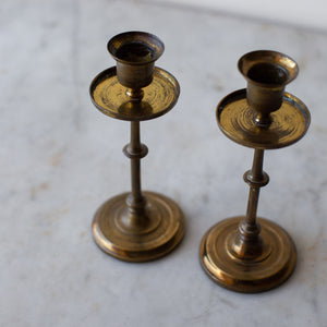 
            
                Load image into Gallery viewer, VINTAGE PAIR OF SMALL BRASS CANDLESTICKS
            
        