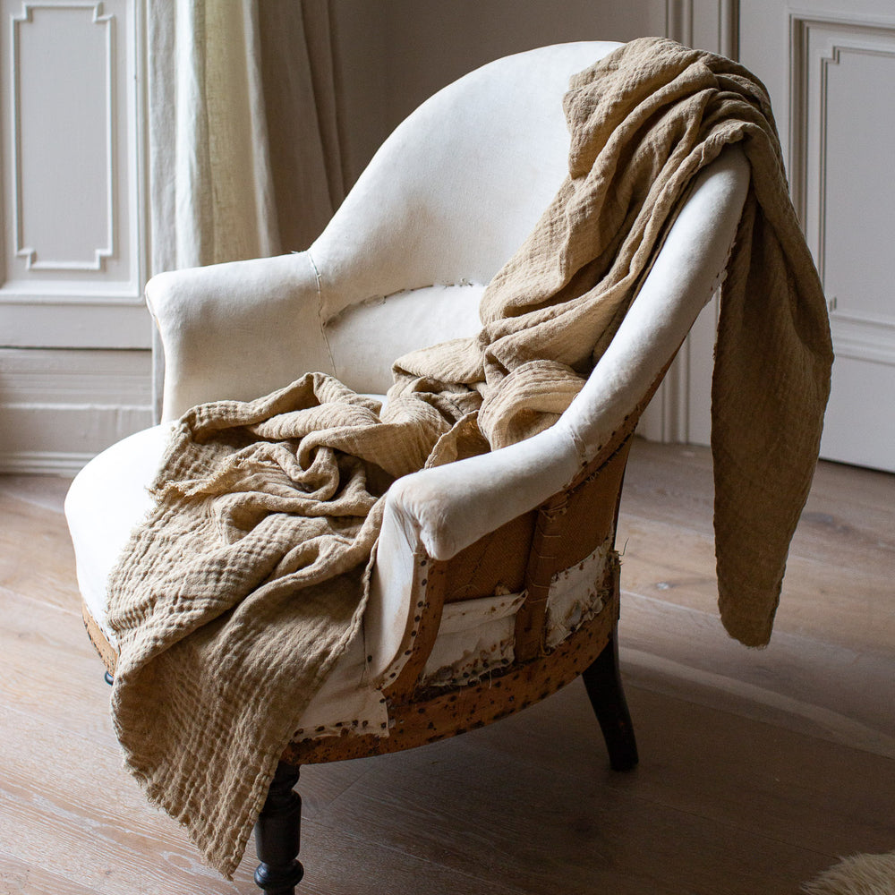 HANDMADE CRUSHED LINEN BLANKET IN HAY