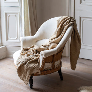 HANDMADE CRUSHED LINEN BLANKET IN HAY