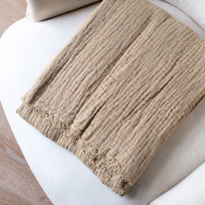 HANDMADE CRUSHED LINEN BLANKET IN HAY