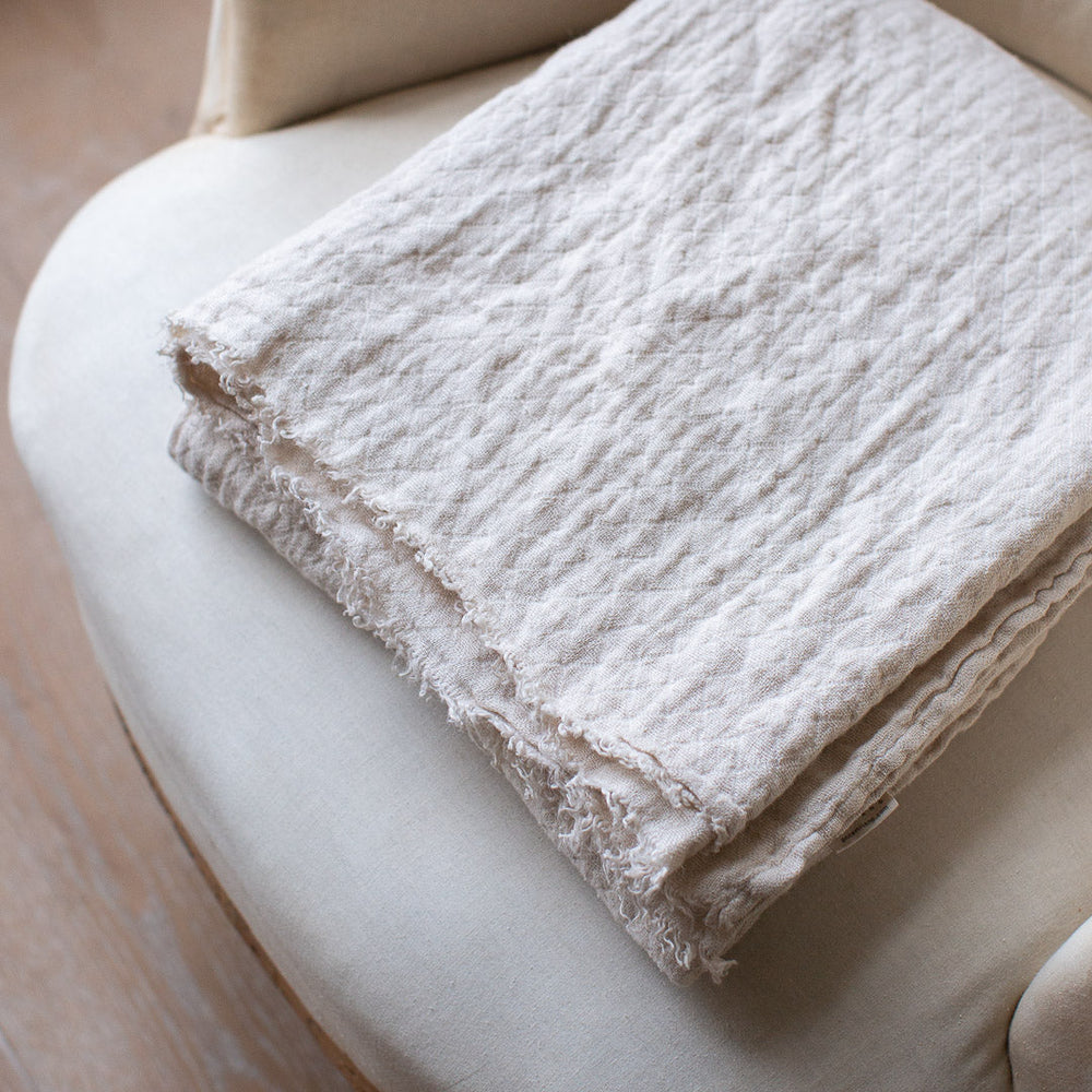 Ex-Prop HANDMADE CRUSHED LINEN BLANKET IN WARM WHITE