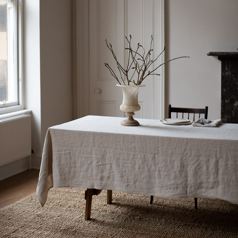 HEAVY WASHED BELGIAN LINEN TABLECLOTH IN ECRU