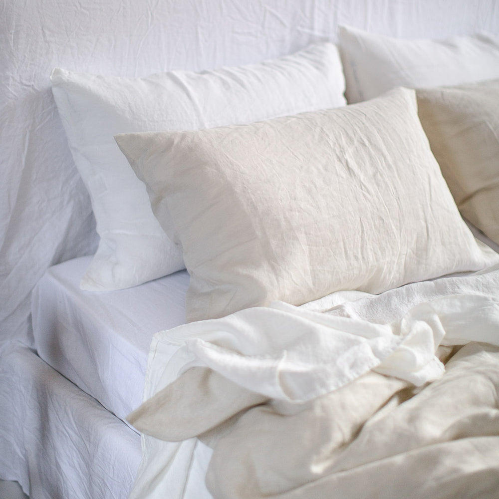 BELGIAN LINEN PILLOWSLIP SET IN NATURAL WHITE