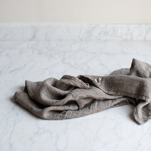 HANDMADE WAFFLE LINEN KITCHEN TOWEL IN TAUPE GREY