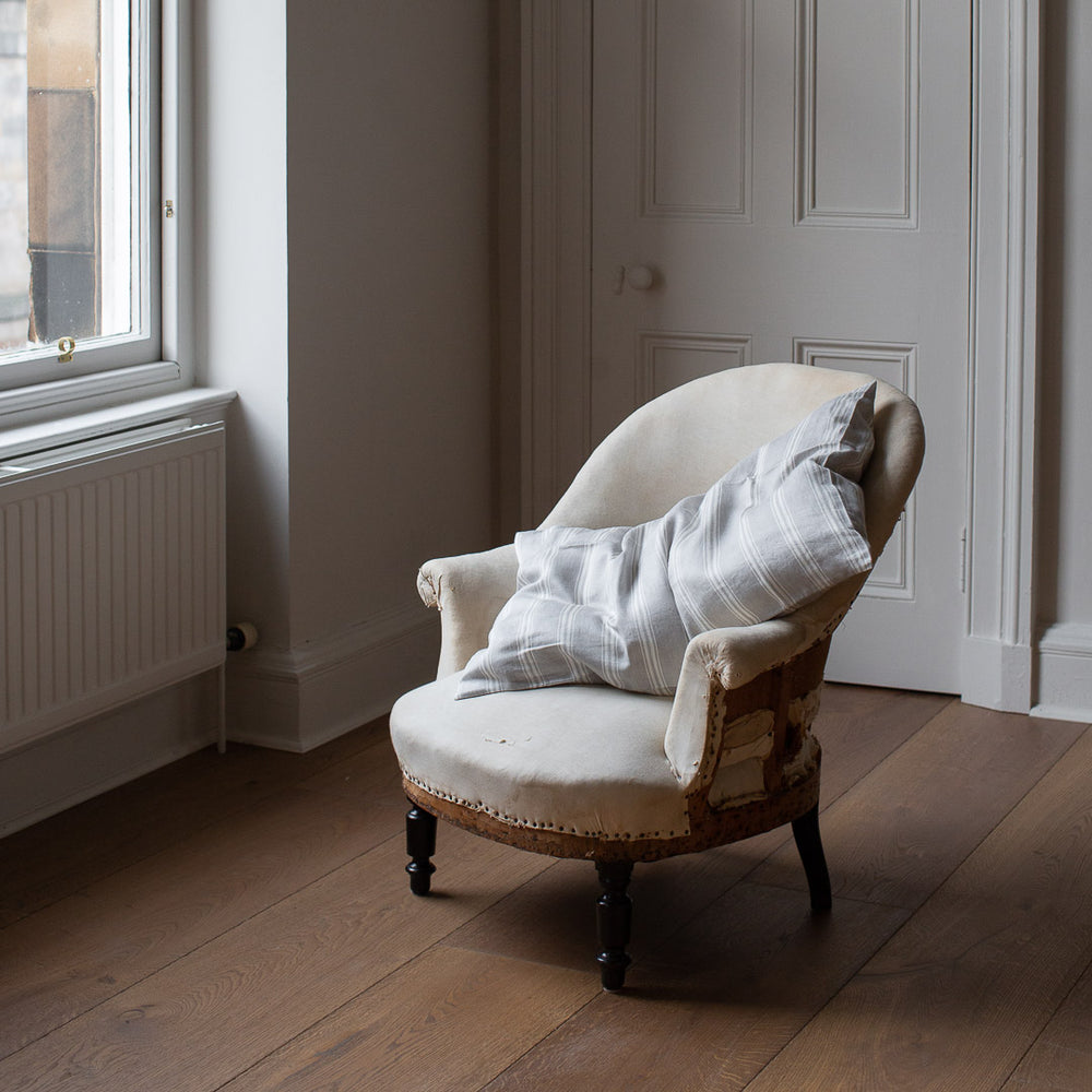 Grey Striped Belgian Linen Cushion Covers