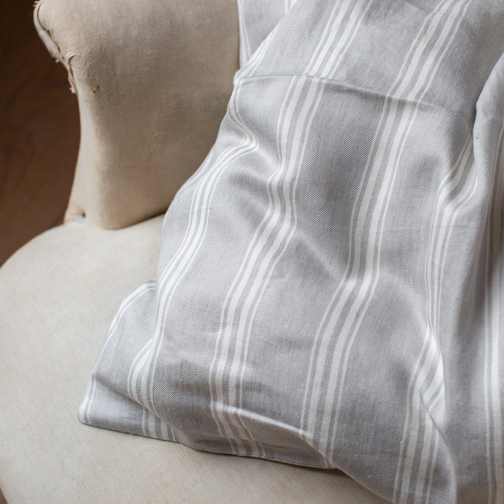 Grey Striped Belgian Linen Cushion Covers