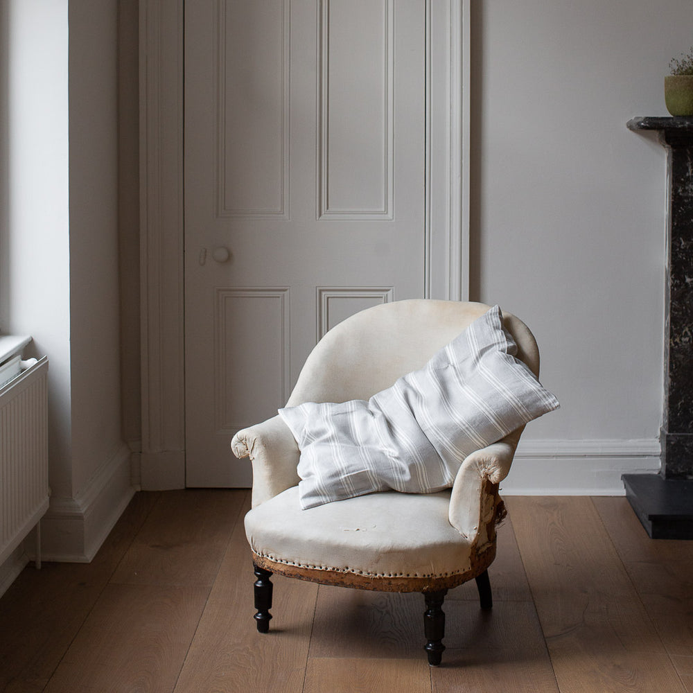 Grey Striped Belgian Linen Cushion Covers