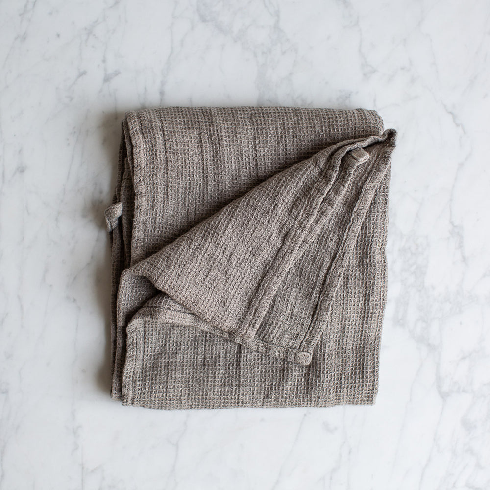 HANDMADE WAFFLE LINEN KITCHEN TOWEL IN TAUPE GREY Ellei Home