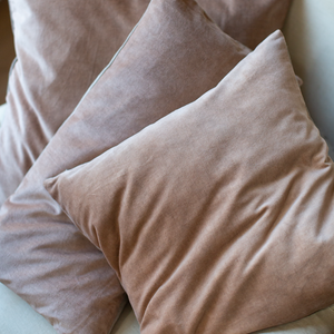 Kirsten Hecktermann hand dyed velvet cushion cover peachy pink