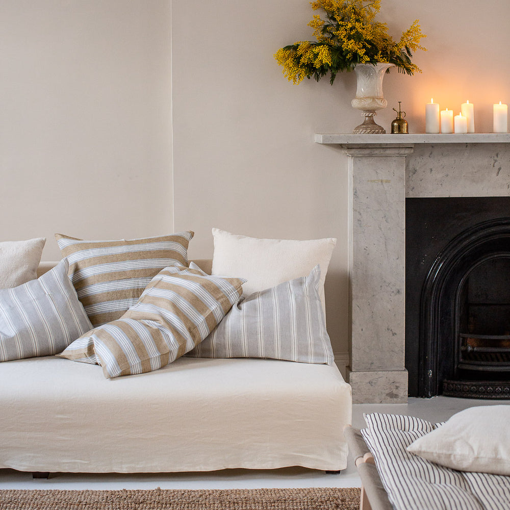 Tan Striped Belgian Linen Cushion Covers