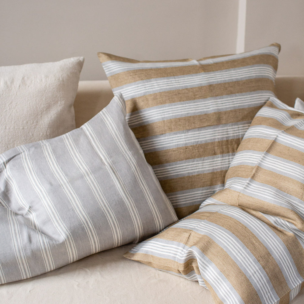 Tan Striped Belgian Linen Cushion Covers