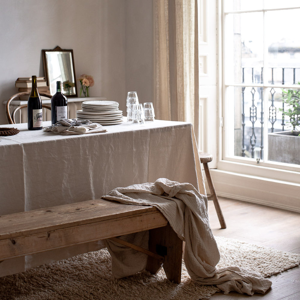 HANDMADE CRUSHED LINEN BLANKET IN WARM WHITE