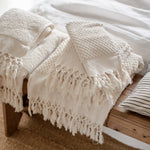 HANDWOVEN ORGANIC COTTON CHECKED TOWELS IN ECRU