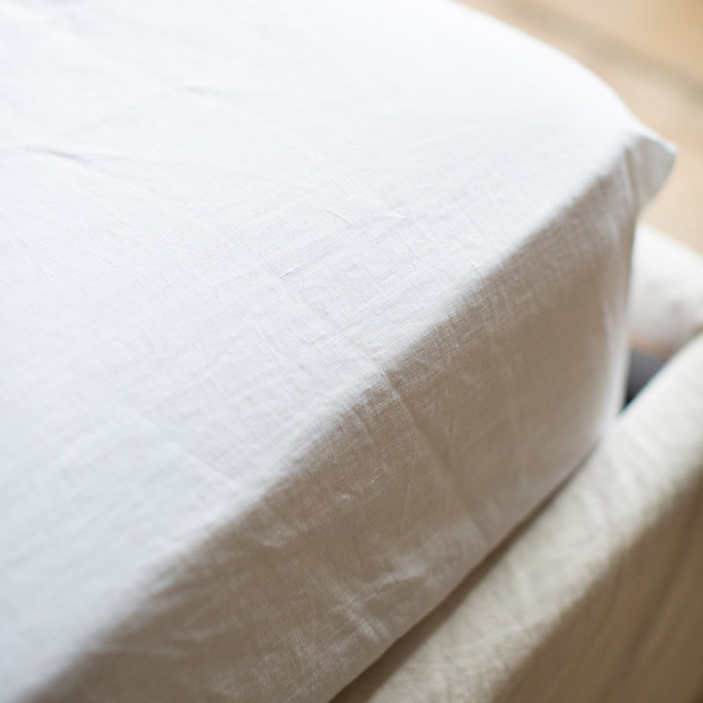 BELGIAN LINEN FITTED SHEETS IN PURE WHITE