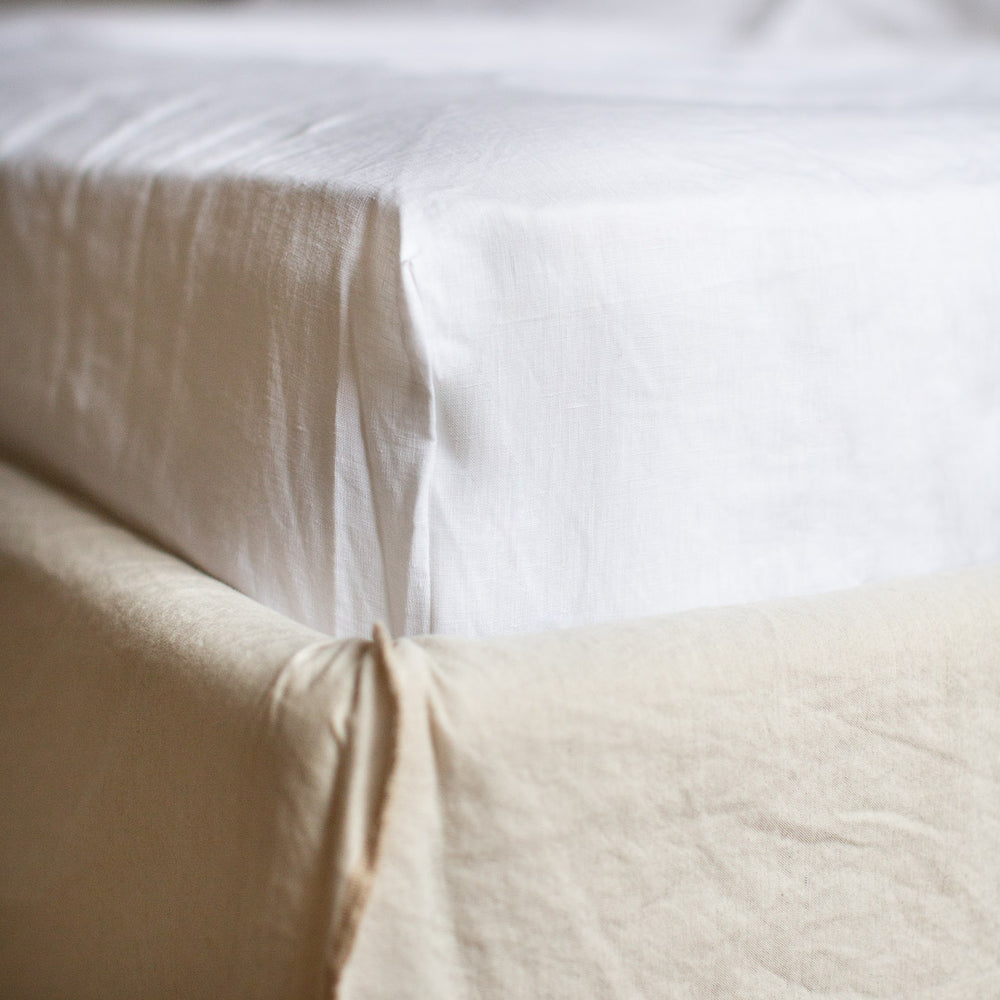 BELGIAN LINEN FITTED SHEETS IN PURE WHITE