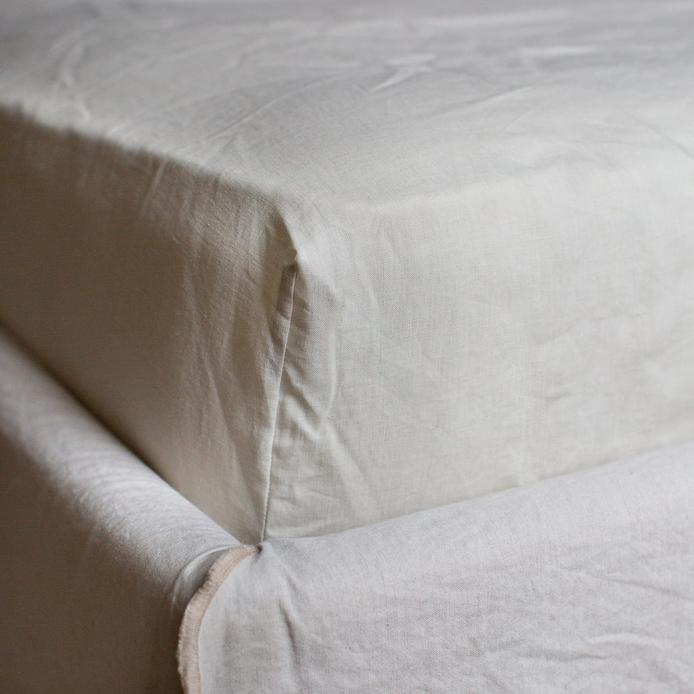 BELGIAN LINEN FITTED SHEETS IN NATURAL WHITE