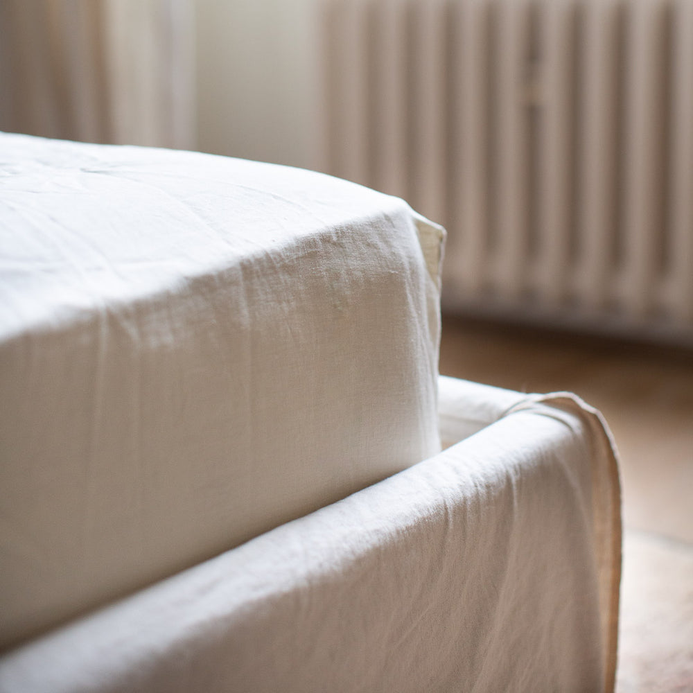 BELGIAN LINEN FITTED SHEETS IN NATURAL WHITE