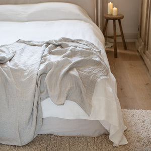 HANDMADE CRUSHED LINEN BLANKET IN NATURAL