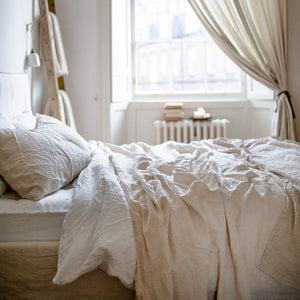 HANDMADE LINEN TOP SHEET IN WARM WHITE
