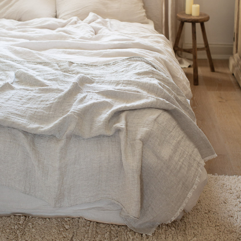 HANDMADE CRUSHED LINEN BLANKET IN NATURAL