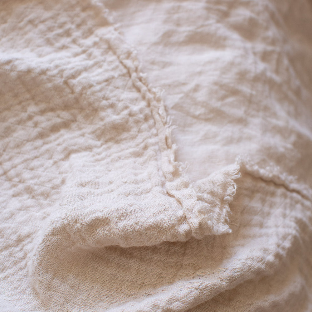 HANDMADE CRUSHED LINEN BLANKET IN WARM WHITE