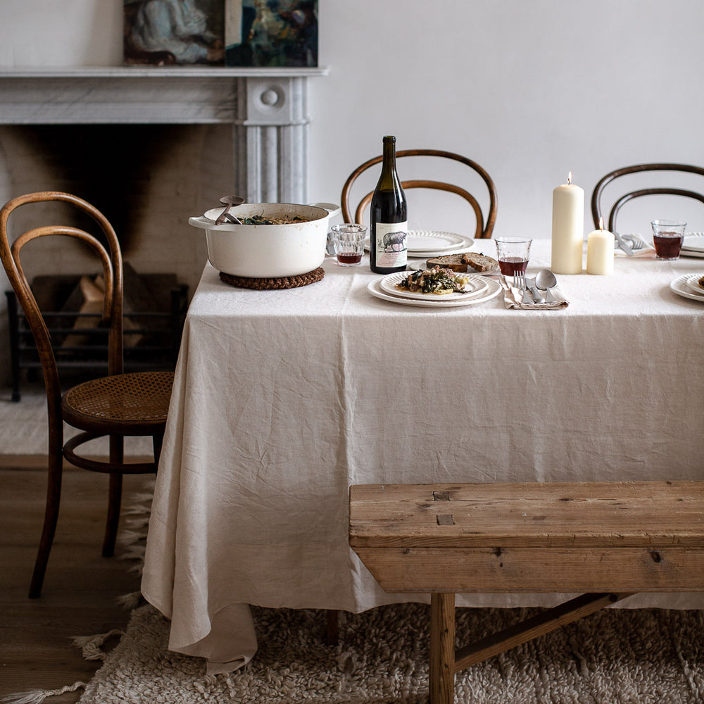 HANDMADE LINEN TABLECLOTH IN WARM WHITE